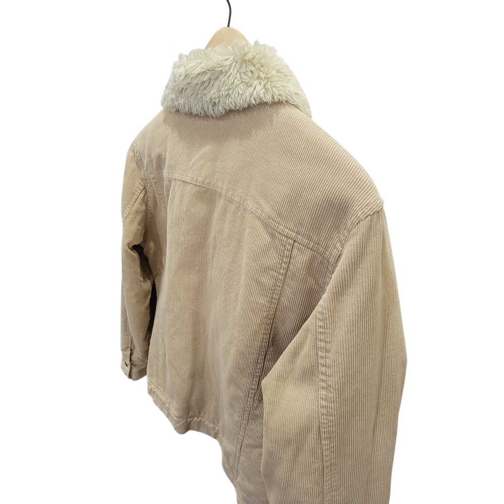 Roots 73 Corduroy Sherpa Collar Trucker Jacket Tan Quilted Lined Barn Women’s L - Picture 9 of 16
